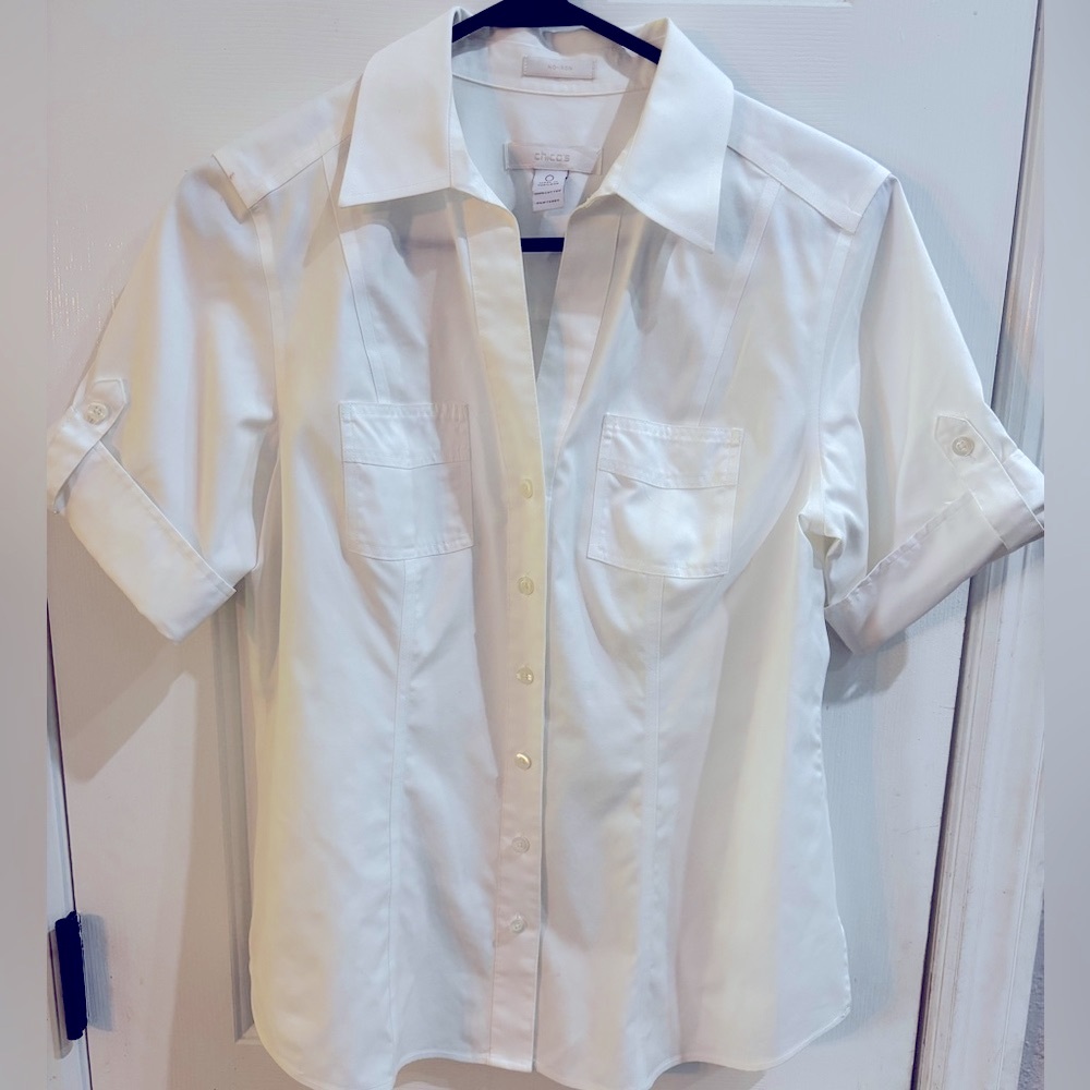 Chico's white No-Iron Button-Up Shirt